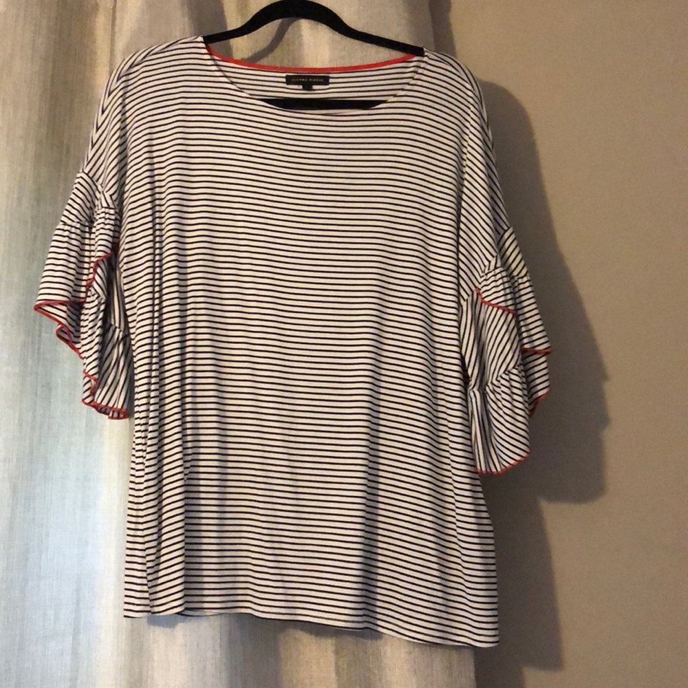 Black and white striped ruffle top